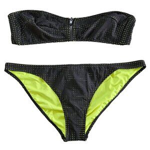 Sundek Waimea Bikini Set Womens XL 2 Piece Bandeau Black Lime Neon Swim Beach